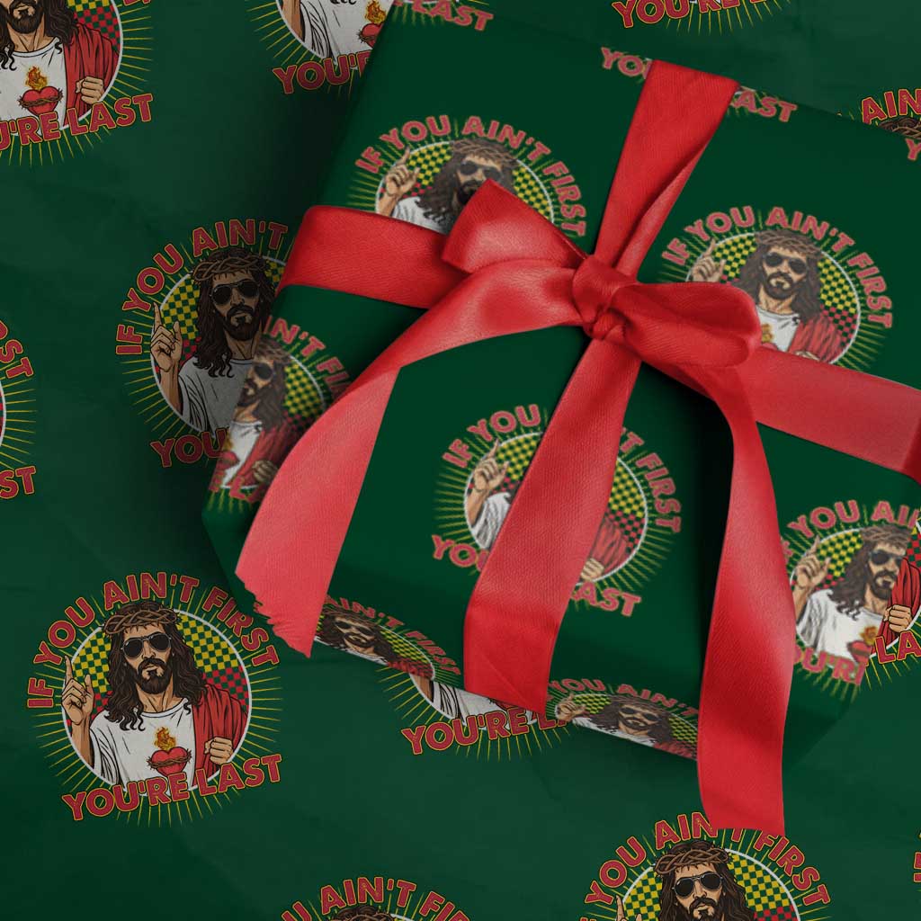 Funny Jesus Racing Wrapping Paper Roll If You Are Not First You Are Last TS14 Green Print Your Wear