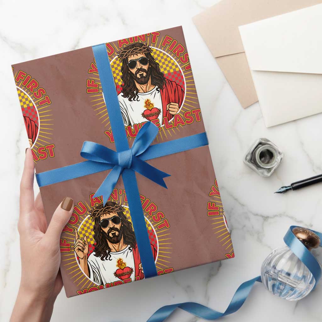 Funny Jesus Racing Wrapping Paper Roll If You Are Not First You Are Last TS14 Mocha Print Your Wear