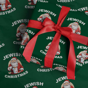 Funny Jewish Christmas Wrapping Paper Roll Santa Is Eating Chinese Food Hanukkah Hebrew TS11 Green Print Your Wear