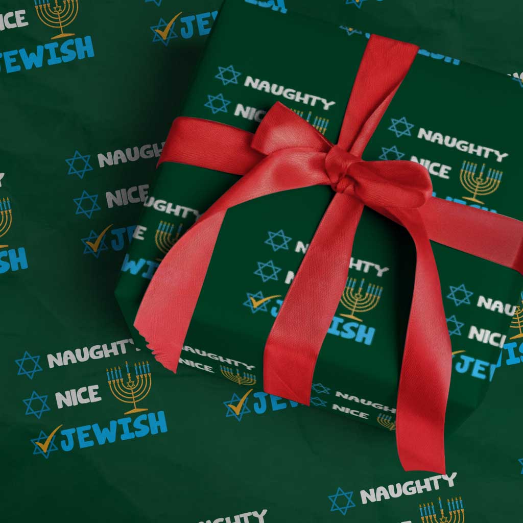 Funny Jewish Hanukkah Wrapping Paper Roll Nice Naughty Jewish Menorah Hanukkiah Chanukah Ugly TS02 Green Print Your Wear