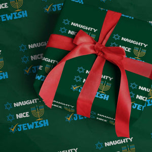 Funny Jewish Hanukkah Wrapping Paper Roll Nice Naughty Jewish Menorah Hanukkiah Chanukah Ugly TS02 Green Print Your Wear