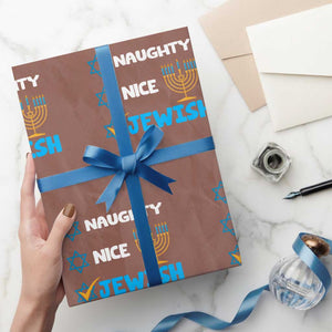 Funny Jewish Hanukkah Wrapping Paper Roll Nice Naughty Jewish Menorah Hanukkiah Chanukah Ugly TS02 Mocha Print Your Wear