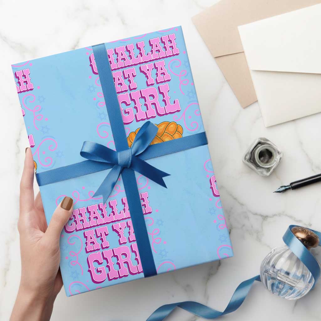 Funny Jewish Holiday Wrapping Paper Roll Challah At Ya Girl Gift TS12 Light Blue Print Your Wear