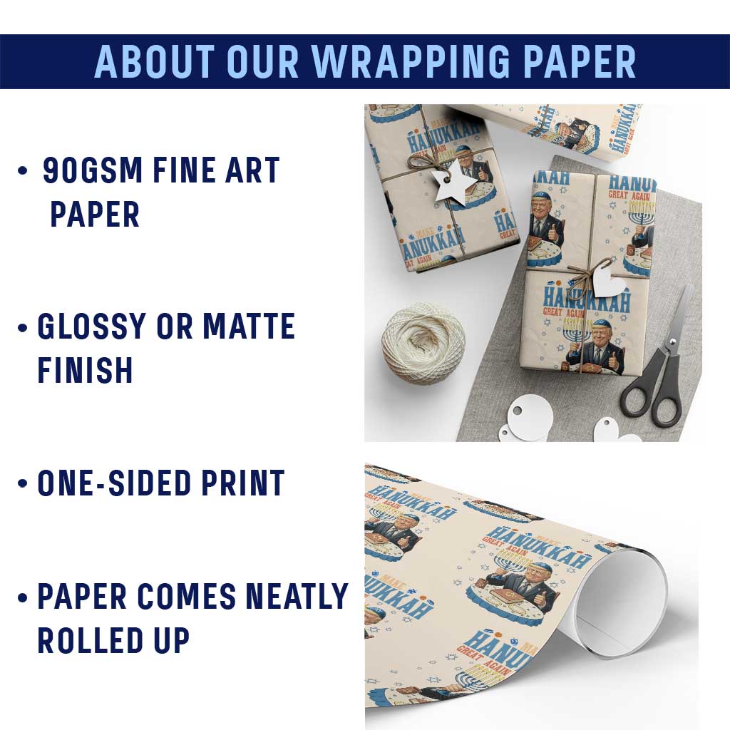 Funny Jewish Holiday Wrapping Paper Roll Make Hanukkah Great Again Ugly Gift TS12 Print Your Wear