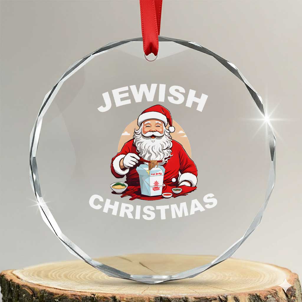Funny Jewish Xmas Crystal Glass Ornament Santa Is Eating Chinese Food Hanukkah Hebrew TS11 Transparent Glass 3'' Circle Print Your Wear