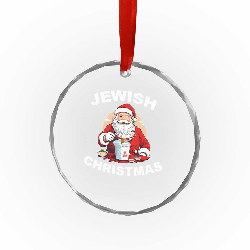 Funny Jewish Xmas Crystal Glass Ornament Santa Is Eating Chinese Food Hanukkah Hebrew TS11 Print Your Wear