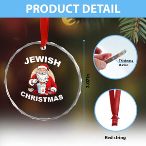 Funny Jewish Xmas Crystal Glass Ornament Santa Is Eating Chinese Food Hanukkah Hebrew TS11 Print Your Wear