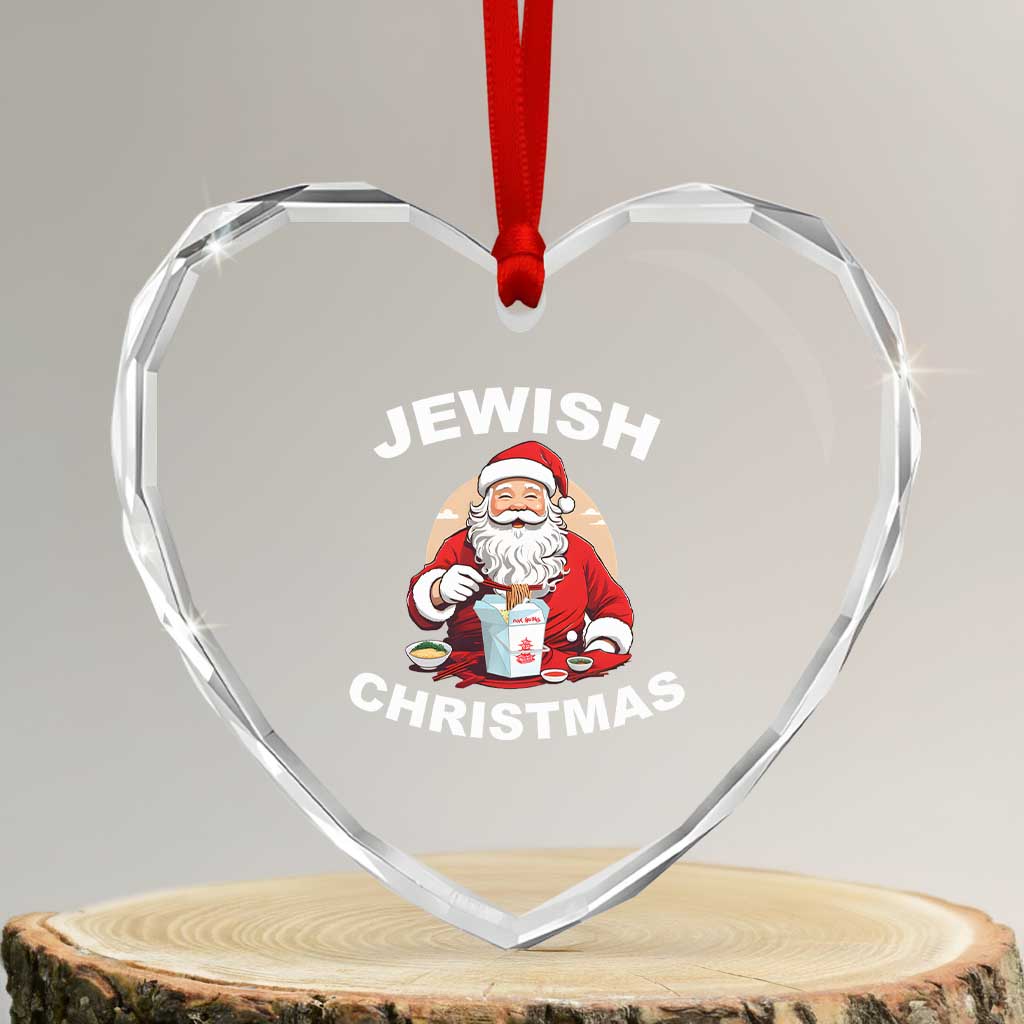 Funny Jewish Xmas Heart Crystal Glass Ornament Santa Is Eating Chinese Food Hanukkah Hebrew TS11 Transparent Glass 3'' Heart Print Your Wear