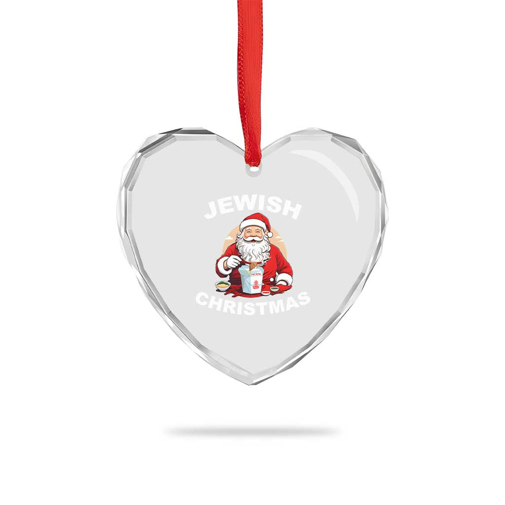 Funny Jewish Xmas Heart Crystal Glass Ornament Santa Is Eating Chinese Food Hanukkah Hebrew TS11 Print Your Wear