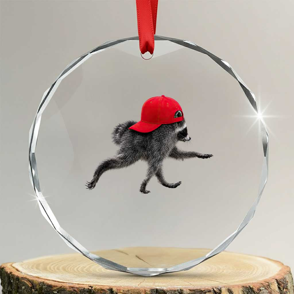 Funny Jimothy Raccoon Wearing Red Cap Graphic Crystal Glass Ornament Viral Seattle Trash Panda Feral Legend TS02 Transparent Glass 3'' Circle Print Your Wear