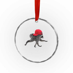 Funny Jimothy Raccoon Wearing Red Cap Graphic Crystal Glass Ornament Viral Seattle Trash Panda Feral Legend
