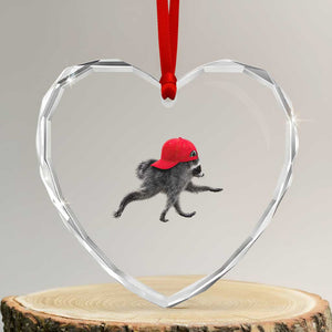 Funny Jimothy Raccoon Wearing Red Cap Graphic Heart Crystal Glass Ornament Viral Seattle Trash Panda Feral Legend