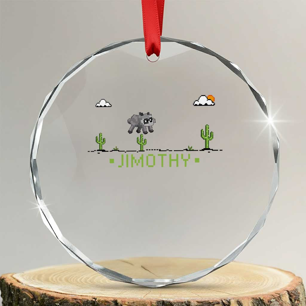 Funny Jimothy The Raccoon Crystal Glass Ornament Pixel Art Retro Gaming Trash Panda Meme TS12 Transparent Glass 3'' Circle Print Your Wear
