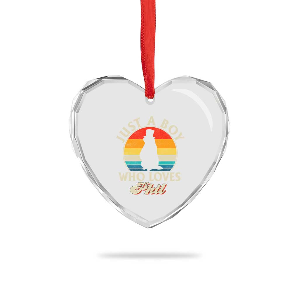 Funny Just A Boy Who Loves Phil Groundhog Heart Crystal Glass Ornament Punxsy Woodchuck Day Lover TS11 Print Your Wear