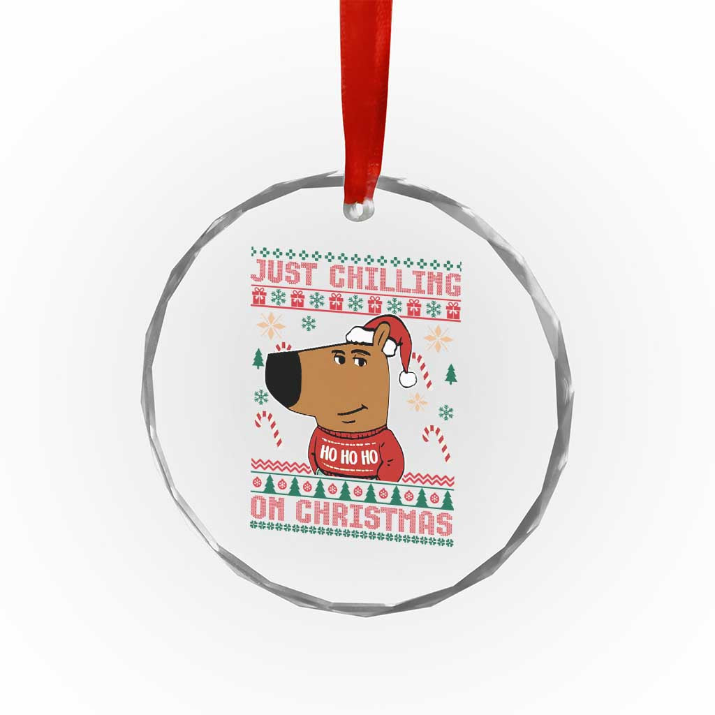 Funny Just Chilling On Christmas Meme Chillin Guy Crystal Glass Ornament TS09 Print Your Wear