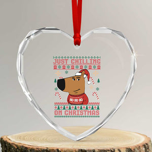 Funny Just Chilling On Christmas Meme Chillin Guy Heart Crystal Glass Ornament TS09 Transparent Glass 3'' Heart Print Your Wear