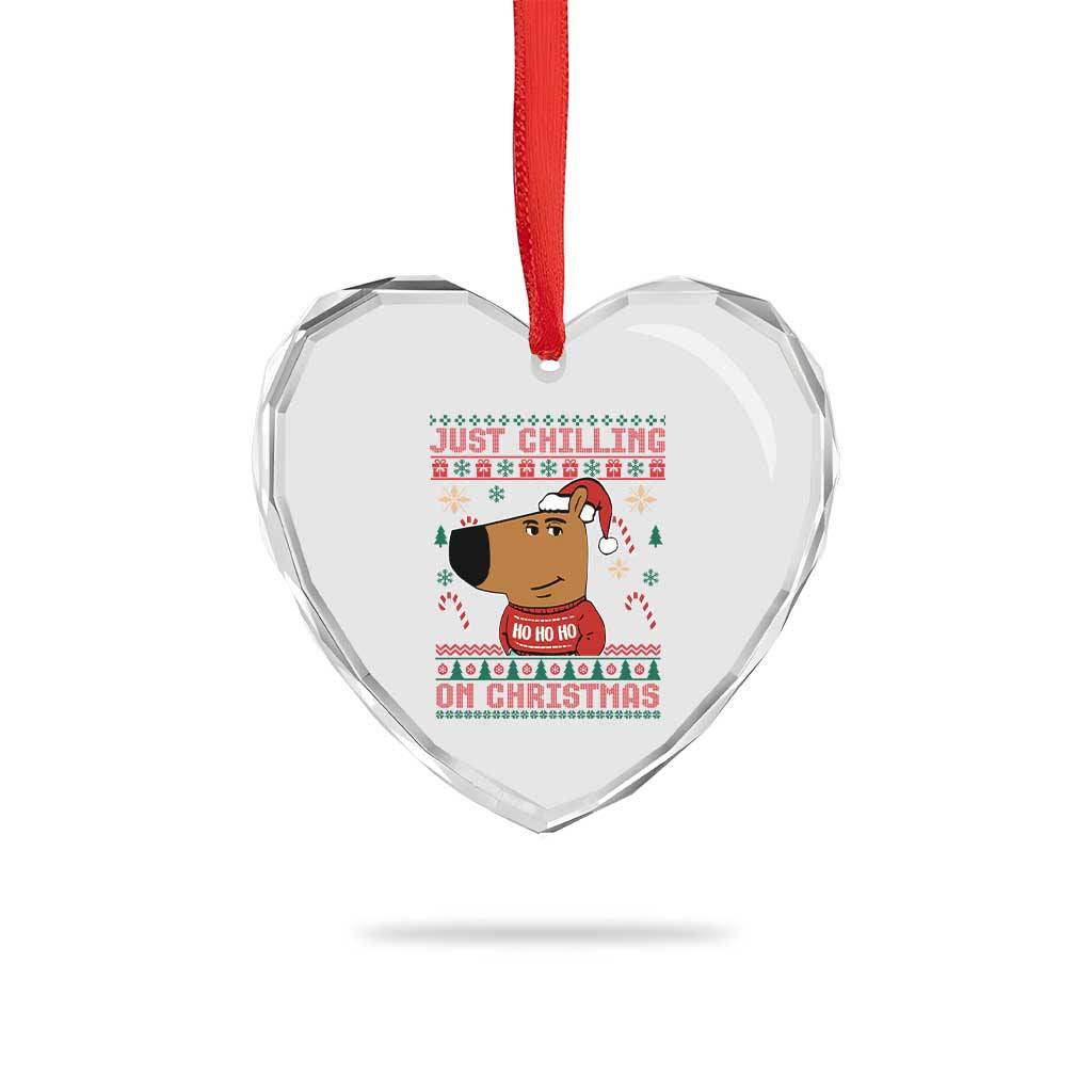 Funny Just Chilling On Christmas Meme Chillin Guy Heart Crystal Glass Ornament TS09 Print Your Wear