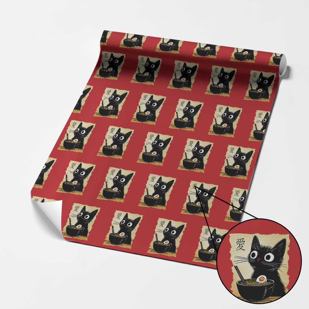 Funny Kawaii Cat Ramen Wrapping Paper Roll Japanese Noodles Lover Anime Otaku Manga Retro TS02 Red Print Your Wear