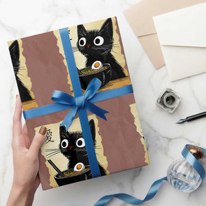 Funny Kawaii Cat Ramen Wrapping Paper Roll Japanese Noodles Lover Anime Otaku Manga Retro TS02 Mocha Print Your Wear