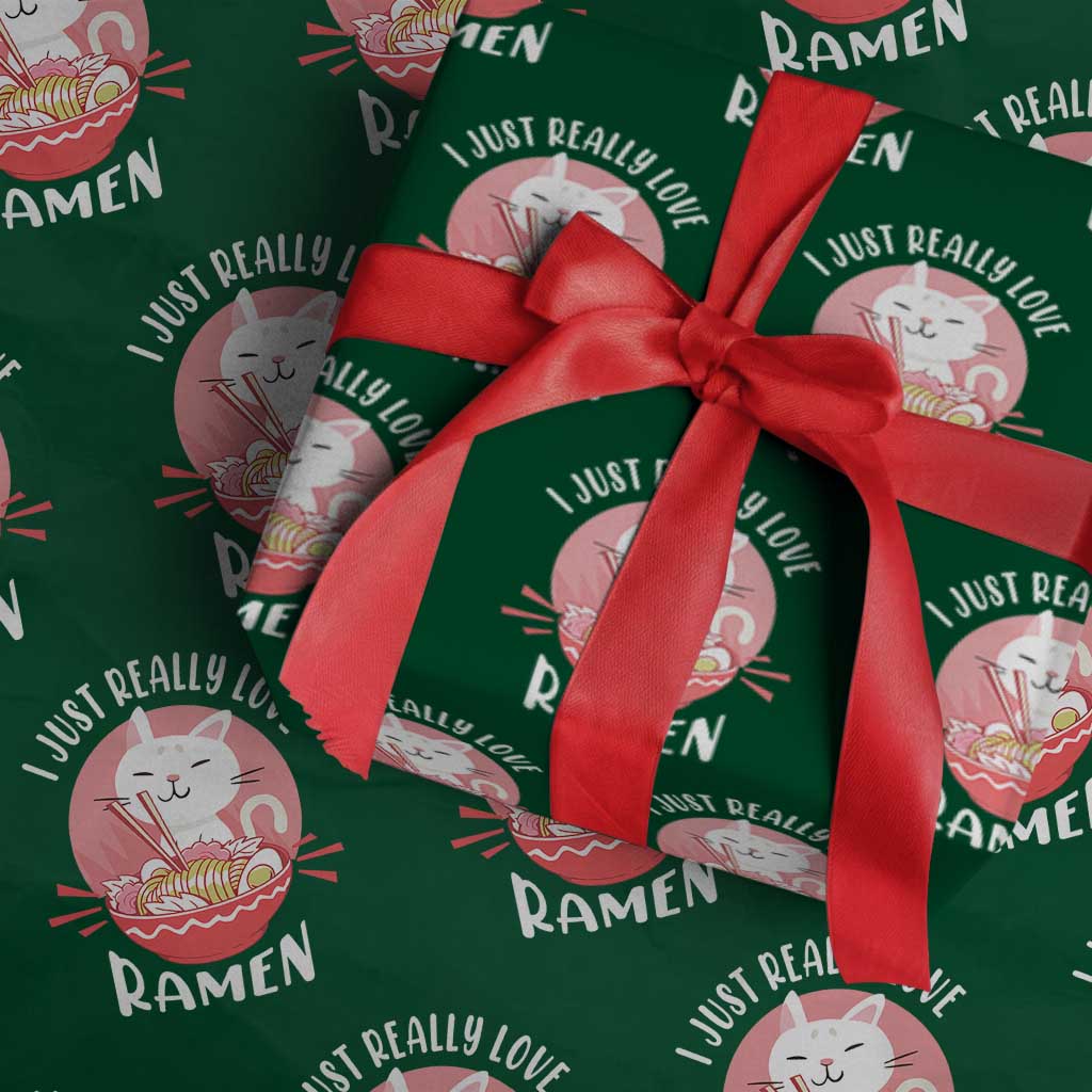 Funny Kawaii Cat Ramen Japanese Wrapping Paper Roll I Just Really Love Ramen Otaku Manga Cute Graphic TS02 Green Print Your Wear