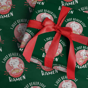 Funny Kawaii Cat Ramen Japanese Wrapping Paper Roll I Just Really Love Ramen Otaku Manga Cute Graphic TS02 Green Print Your Wear