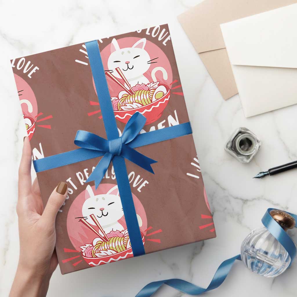 Funny Kawaii Cat Ramen Japanese Wrapping Paper Roll I Just Really Love Ramen Otaku Manga Cute Graphic TS02 Mocha Print Your Wear