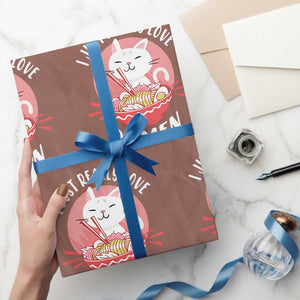 Funny Kawaii Cat Ramen Japanese Wrapping Paper Roll I Just Really Love Ramen Otaku Manga Cute Graphic TS02 Mocha Print Your Wear