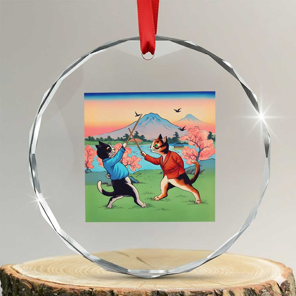 Funny Kendo Cat Crystal Glass Ornament Samurai Martial Arts TS14 Transparent Glass 3'' Circle Print Your Wear