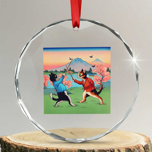 Funny Kendo Cat Crystal Glass Ornament Samurai Martial Arts TS14 Transparent Glass 3'' Circle Print Your Wear