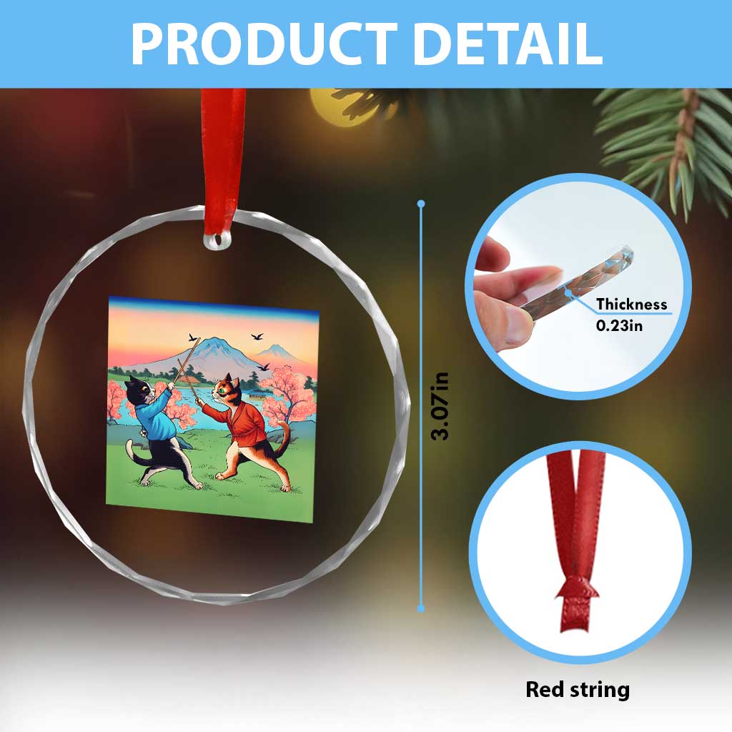 Funny Kendo Cat Crystal Glass Ornament Samurai Martial Arts TS14 Print Your Wear