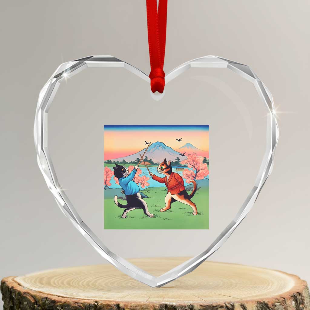Funny Kendo Cat Heart Crystal Glass Ornament Samurai Martial Arts TS14 Transparent Glass 3'' Heart Print Your Wear