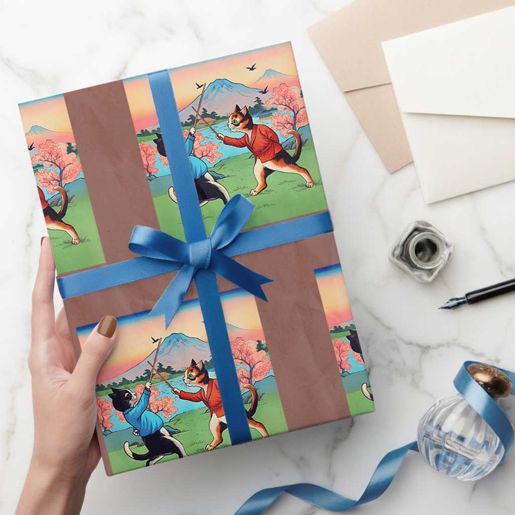 Funny Kendo Cat Wrapping Paper Roll Samurai Martial Arts TS14 Mocha Print Your Wear