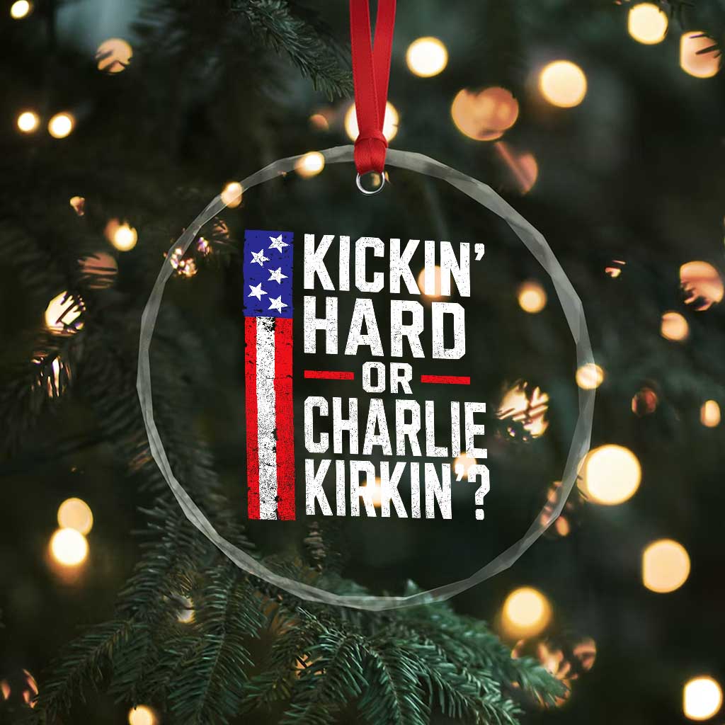 Funny Kickin Hard Or Kirkin US Political Crystal Glass Ornament Vintage American Flag