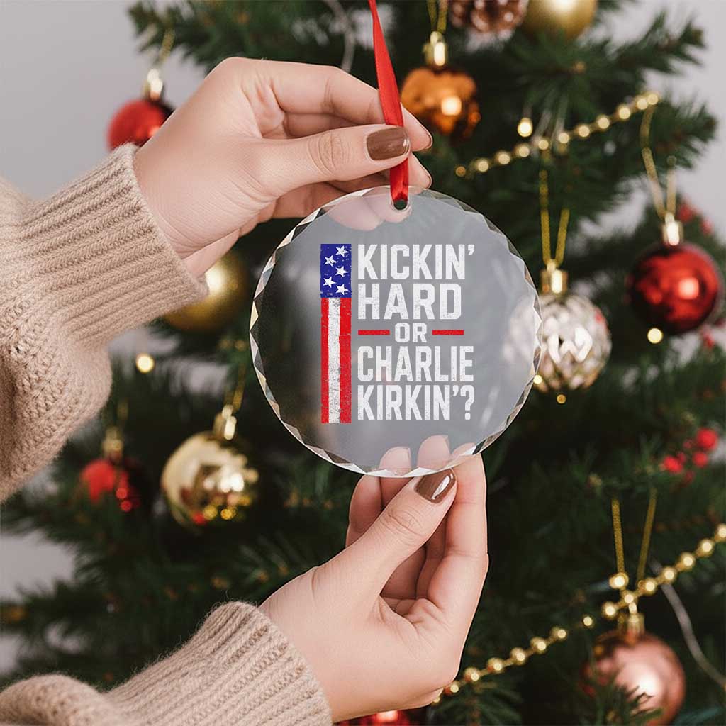 Funny Kickin Hard Or Kirkin US Political Crystal Glass Ornament Vintage American Flag