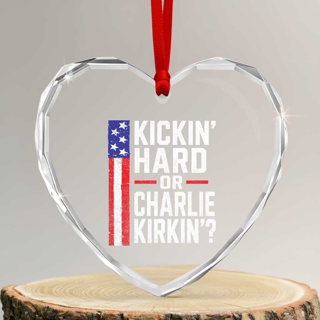 Funny Kickin Hard Or Kirkin US Political Heart Crystal Glass Ornament Vintage American Flag