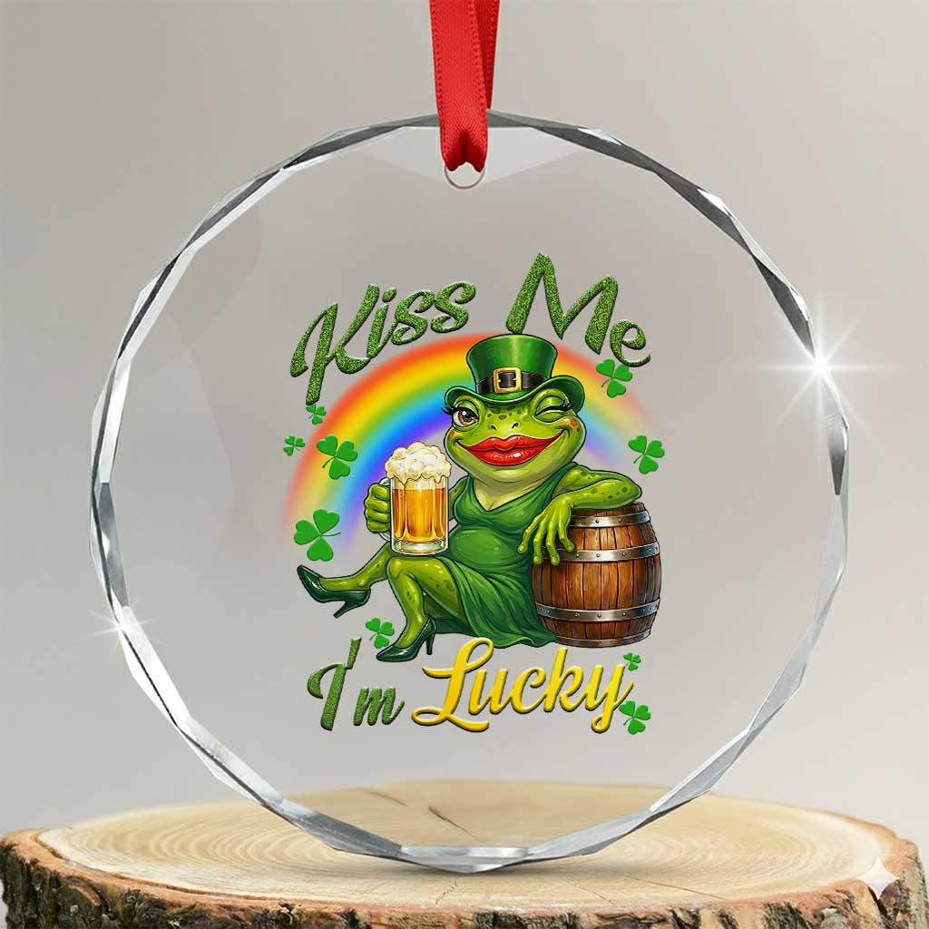 Funny Kiss Me I Am Lucky Crystal Glass Ornament St Patricks Day Frog TS12 Transparent Glass 3'' Circle Print Your Wear