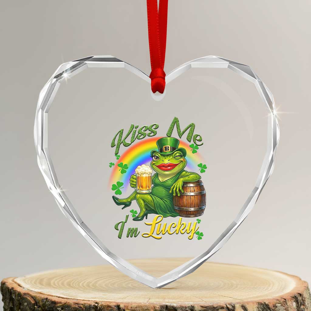Funny Kiss Me I Am Lucky Heart Crystal Glass Ornament St Patricks Day Frog TS12 Transparent Glass 3'' Heart Print Your Wear