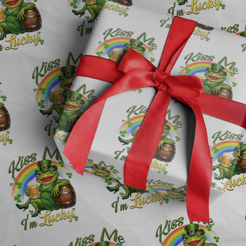 Funny Kiss Me I Am Lucky Wrapping Paper Roll St Patricks Day Frog TS12 White Print Your Wear