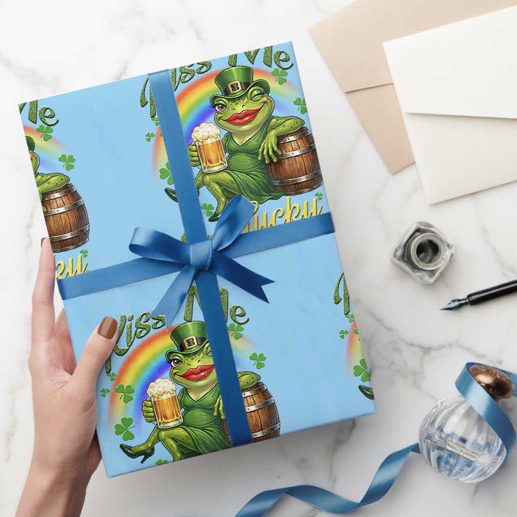 Funny Kiss Me I Am Lucky Wrapping Paper Roll St Patricks Day Frog TS12 Light Blue Print Your Wear