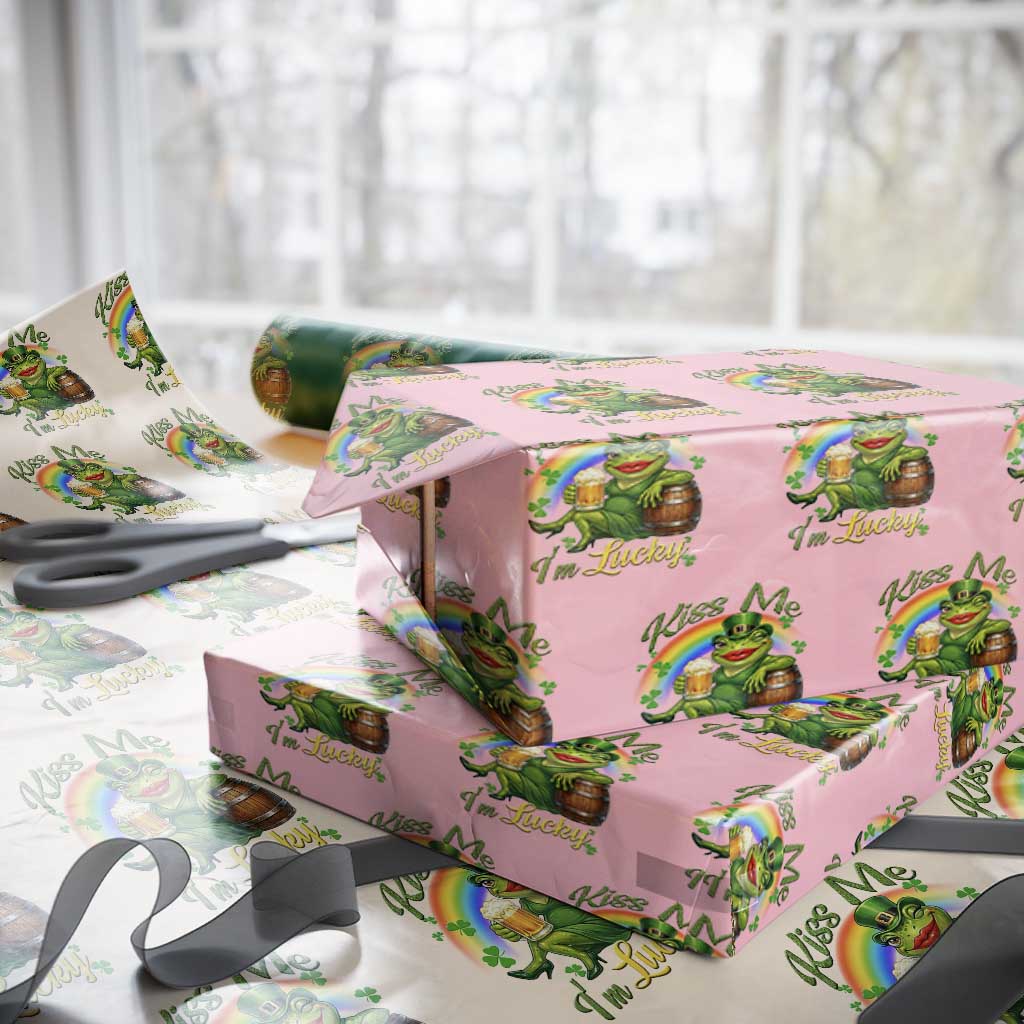 Funny Kiss Me I Am Lucky Wrapping Paper Roll St Patricks Day Frog TS12 Light Pink Print Your Wear