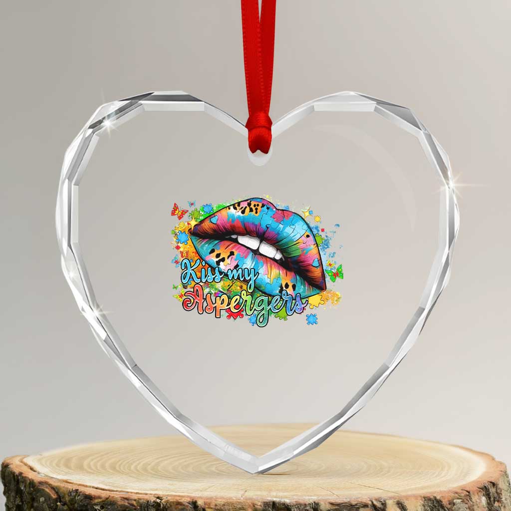 Funny Kiss My Aspergers Heart Crystal Glass Ornament Asperger Syndrome Autism Awareness TS11 Transparent Glass 3'' Heart Print Your Wear