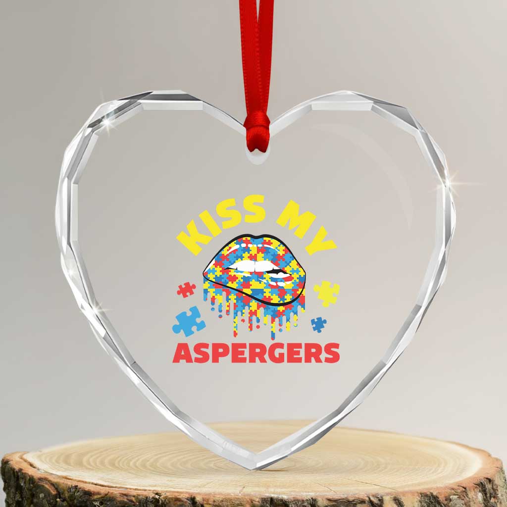 Funny Kiss My Aspergers Heart Crystal Glass Ornament Asperger Syndrome Autism Awareness Puzzle Lips TS11 Transparent Glass 3'' Heart Print Your Wear