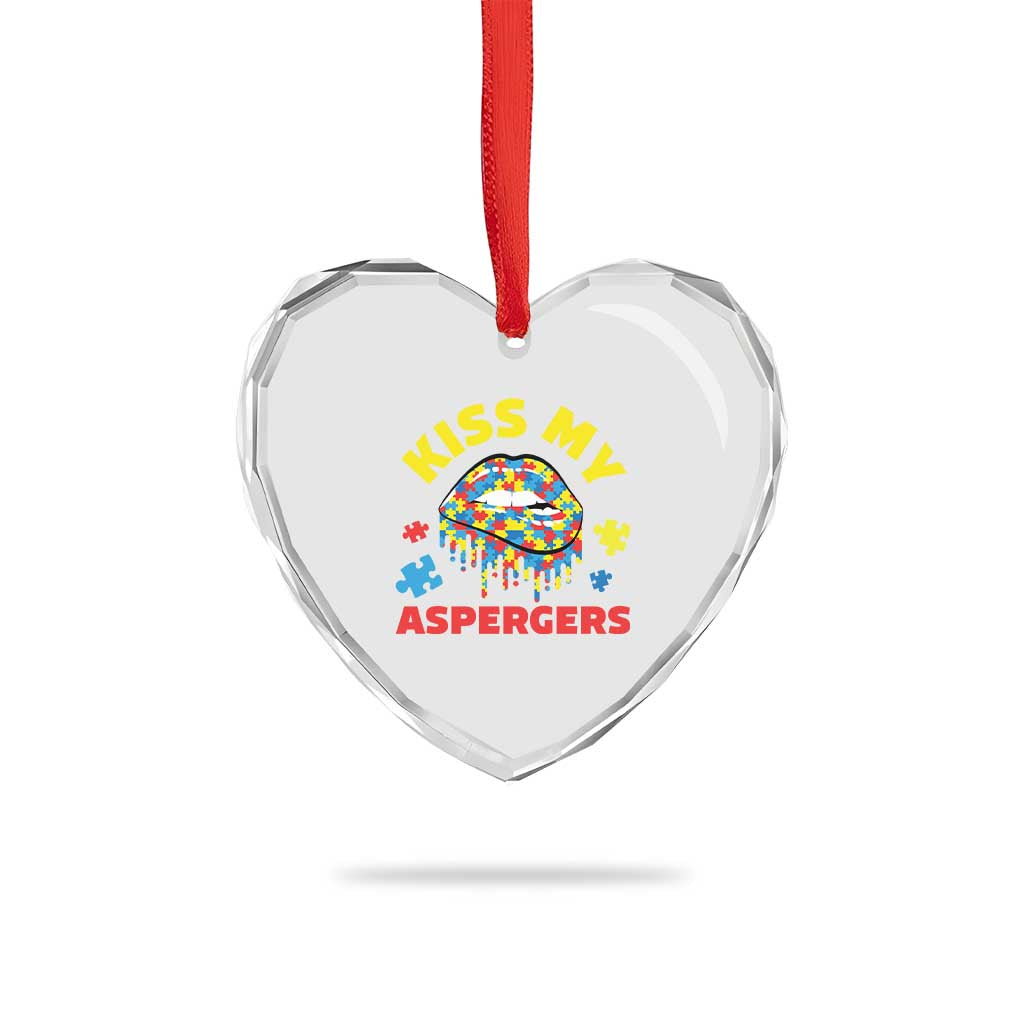 Funny Kiss My Aspergers Heart Crystal Glass Ornament Asperger Syndrome Autism Awareness Puzzle Lips TS11 Print Your Wear