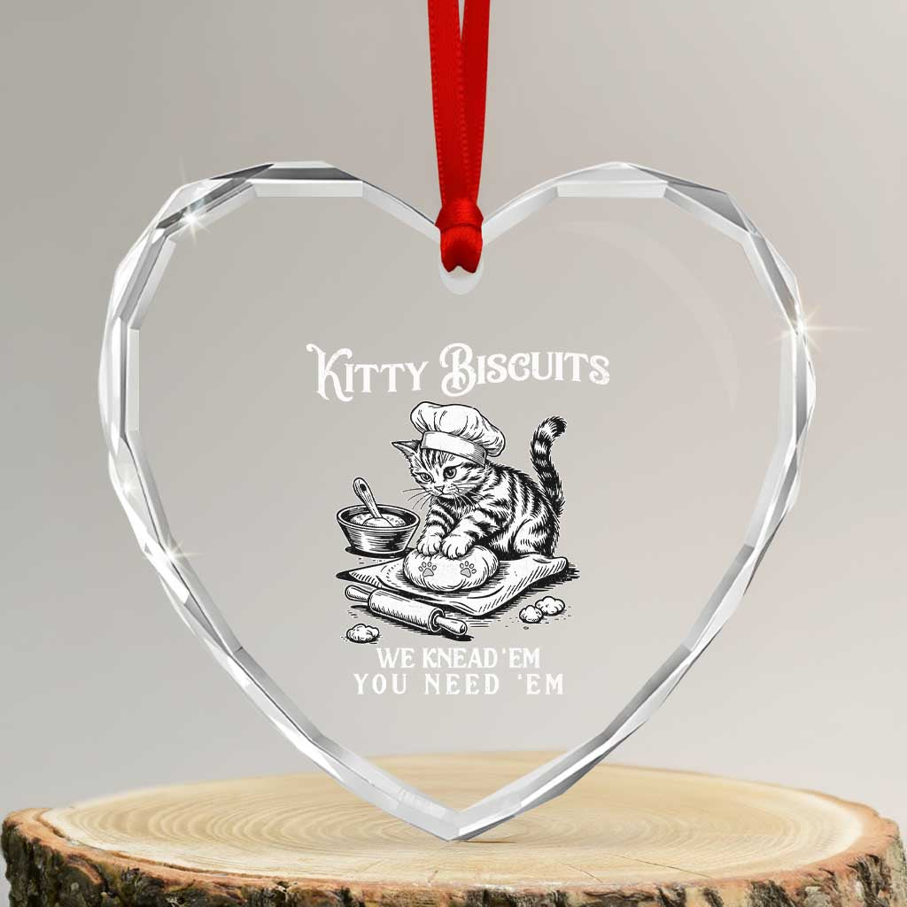 Funny Kitty Biscuits Bakery Heart Crystal Glass Ornament We Knead Em You Need Em