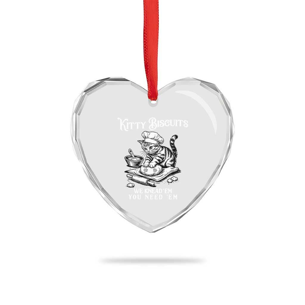 Funny Kitty Biscuits Bakery Heart Crystal Glass Ornament We Knead Em You Need Em