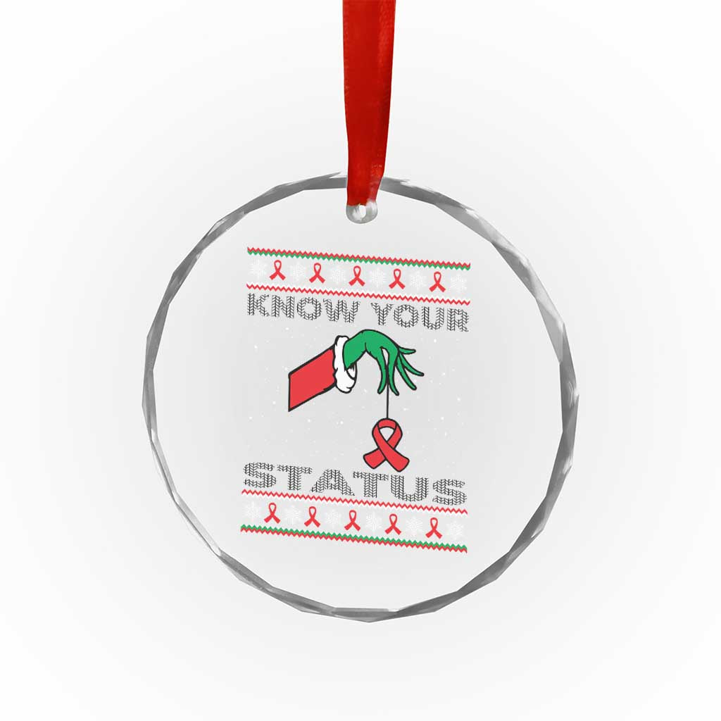 Funny Know Your Status Green Hand Crystal Glass Ornament Red Ribbon HIV Ugly Sweater Gift TS12 Print Your Wear