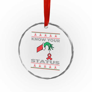 Funny Know Your Status Green Hand Crystal Glass Ornament Red Ribbon HIV Ugly Sweater Gift TS12 Print Your Wear