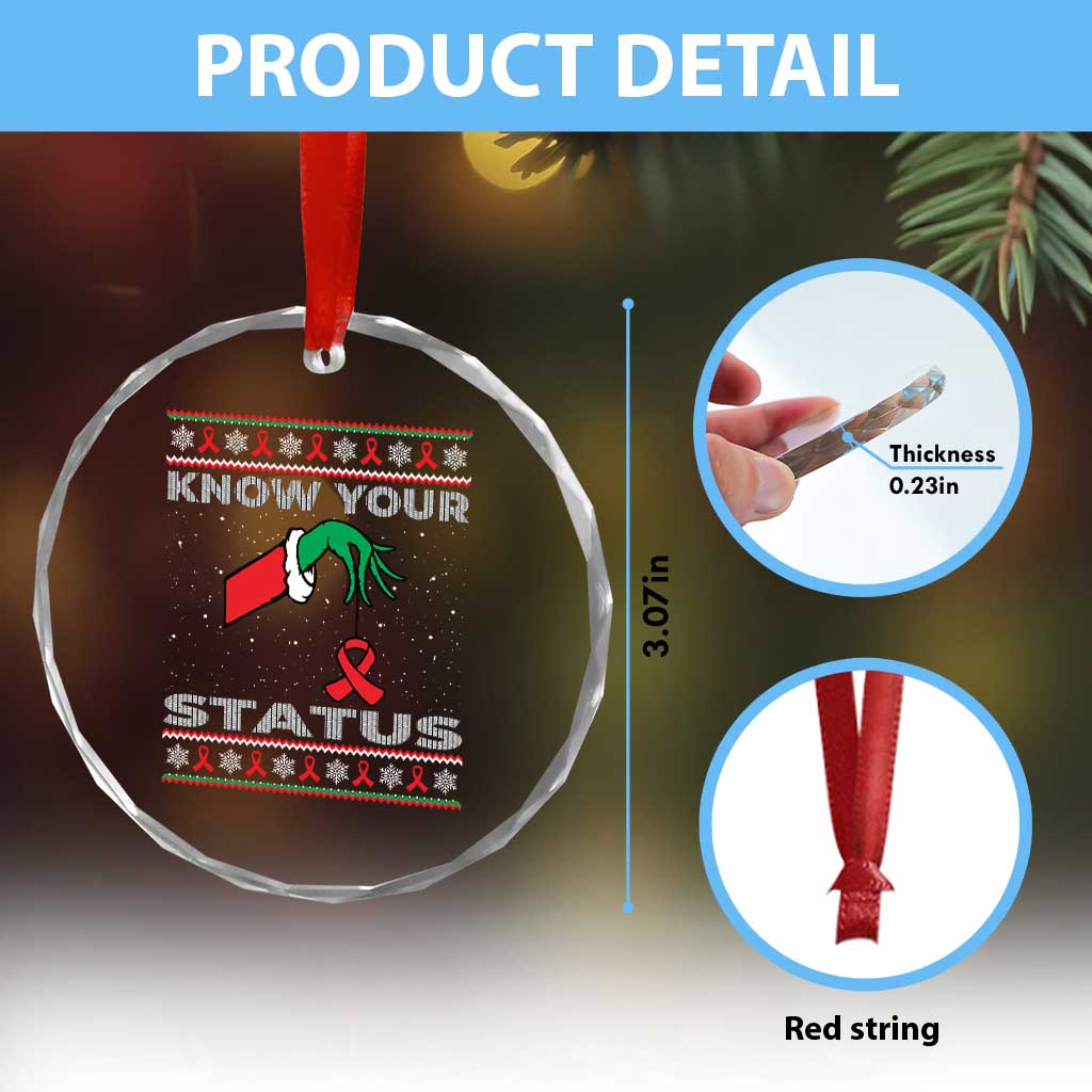 Funny Know Your Status Green Hand Crystal Glass Ornament Red Ribbon HIV Ugly Sweater Gift TS12 Print Your Wear