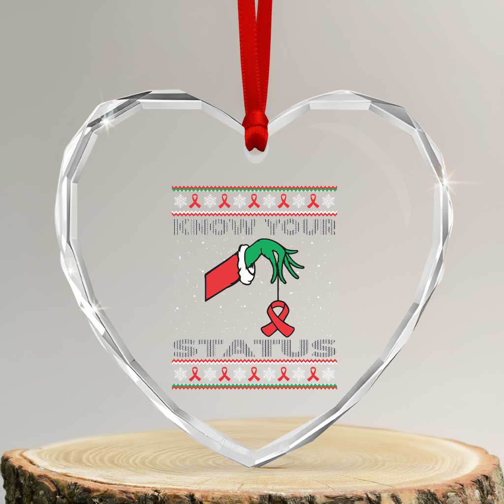 Funny Know Your Status Green Hand Heart Crystal Glass Ornament Red Ribbon HIV Ugly Sweater Gift TS12 Transparent Glass 3'' Heart Print Your Wear