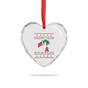 Funny Know Your Status Green Hand Heart Crystal Glass Ornament Red Ribbon HIV Ugly Sweater Gift TS12 Print Your Wear